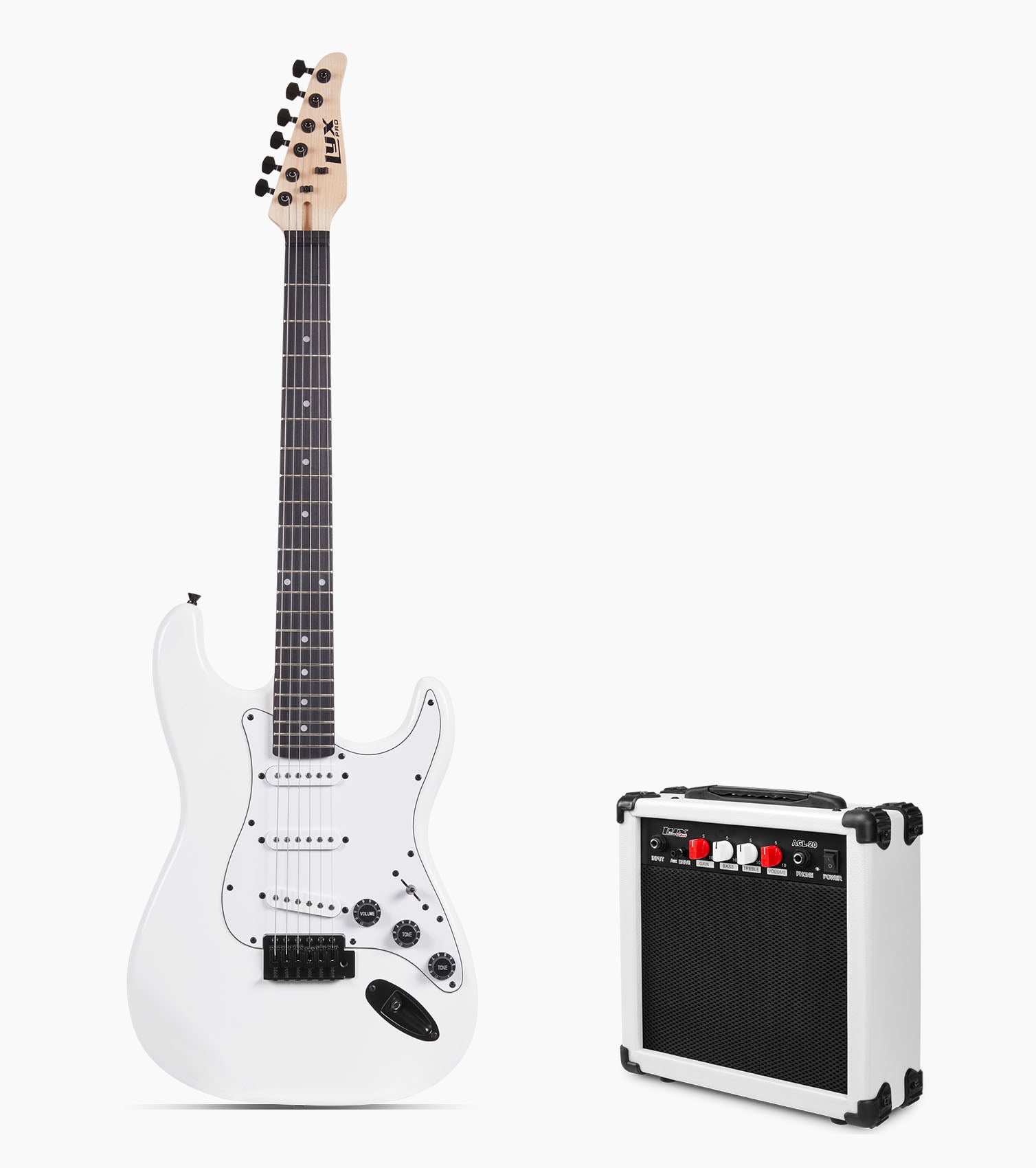 39 in White Stratocaster Electric Guitar & Starter Kit - Guitar and Amp