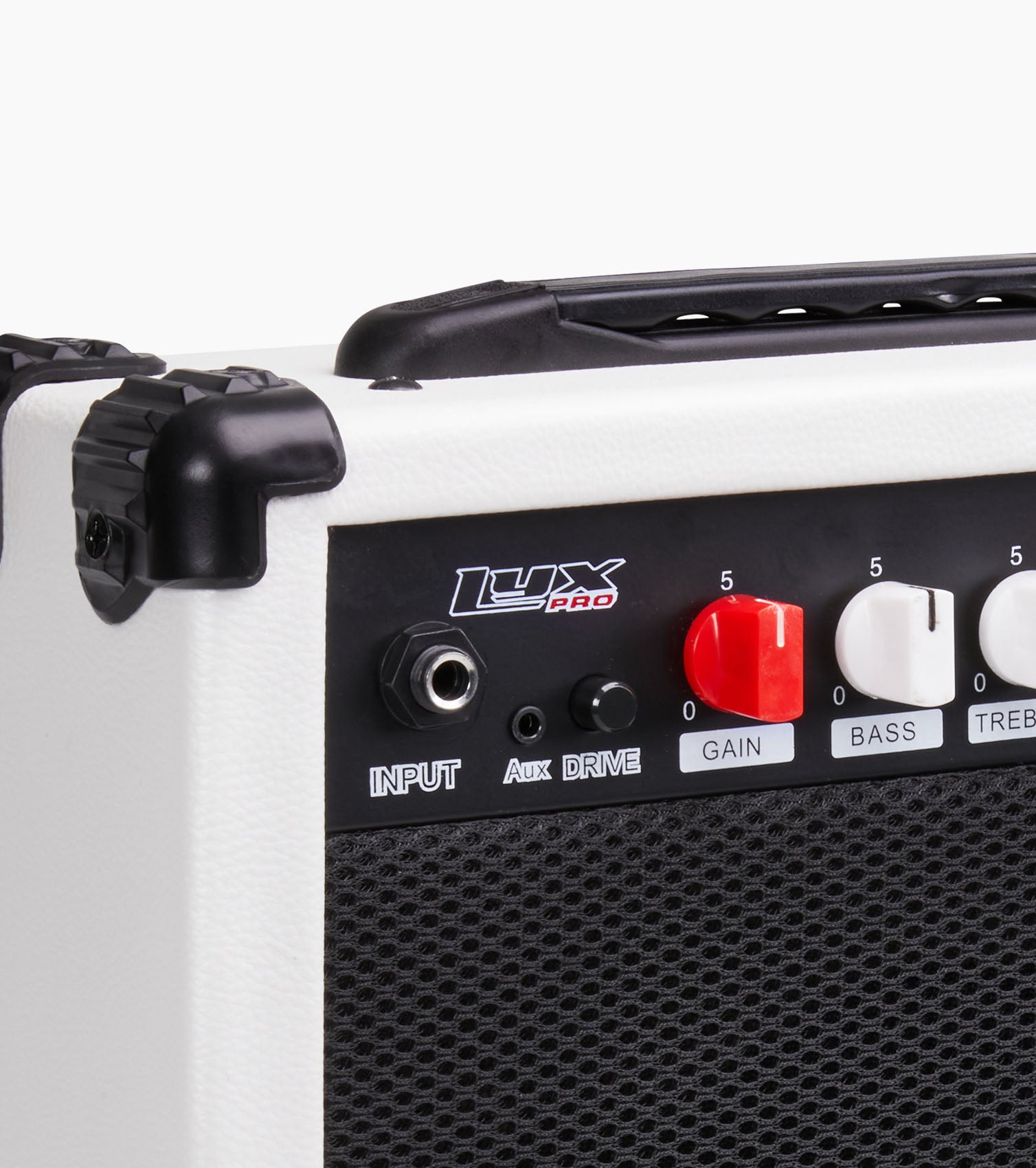 close-up of mini electric guitar amp