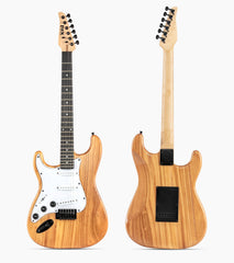 front and back of 39” Left Handed Natural beginner electric guitar