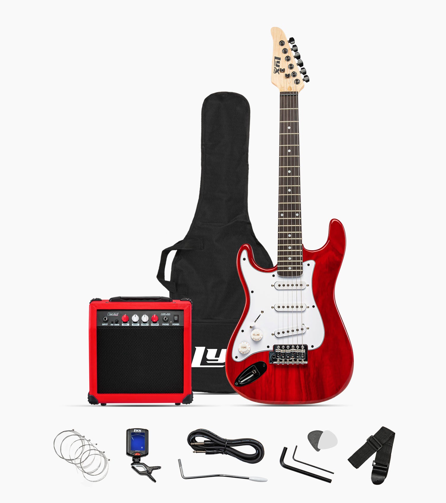39” Left Handed Red beginner electric guitar set with beginner electric guitar set