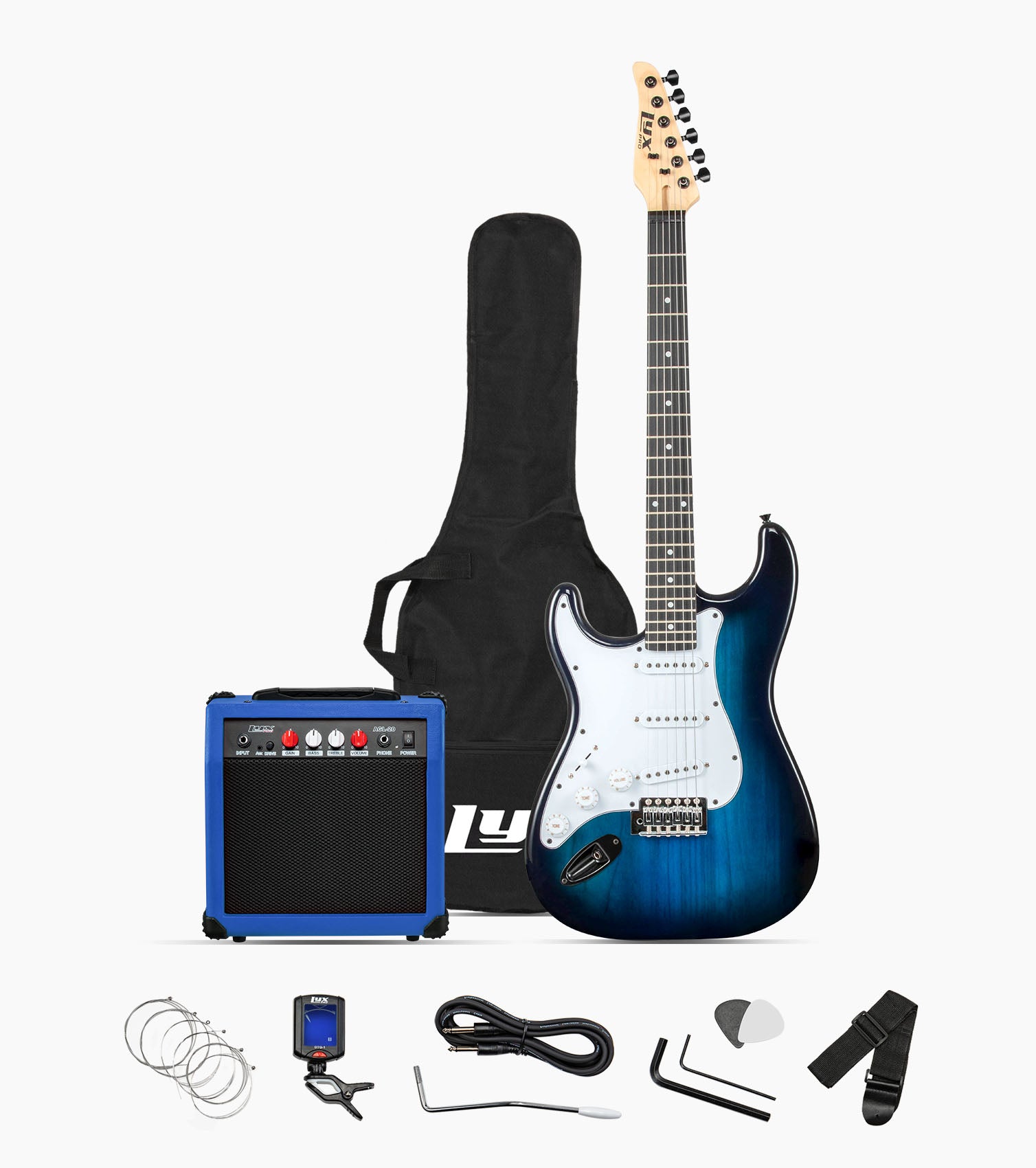 39” Left Handed Blue beginner electric guitar set with beginner electric guitar set