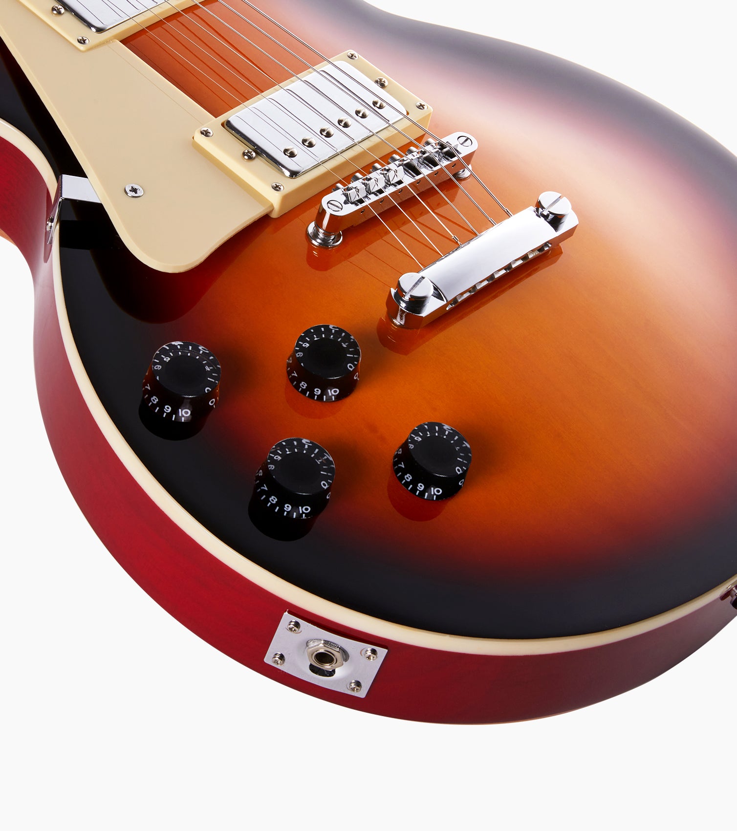 39 inch Left Handed Les Paul Electric Guitar Sunburst- Output Jack and controls