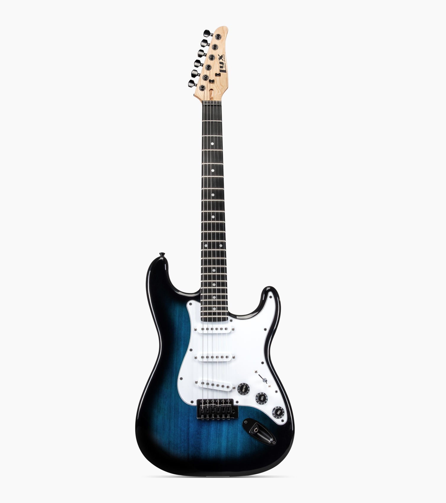Blue double-cutaway beginner electric guitar