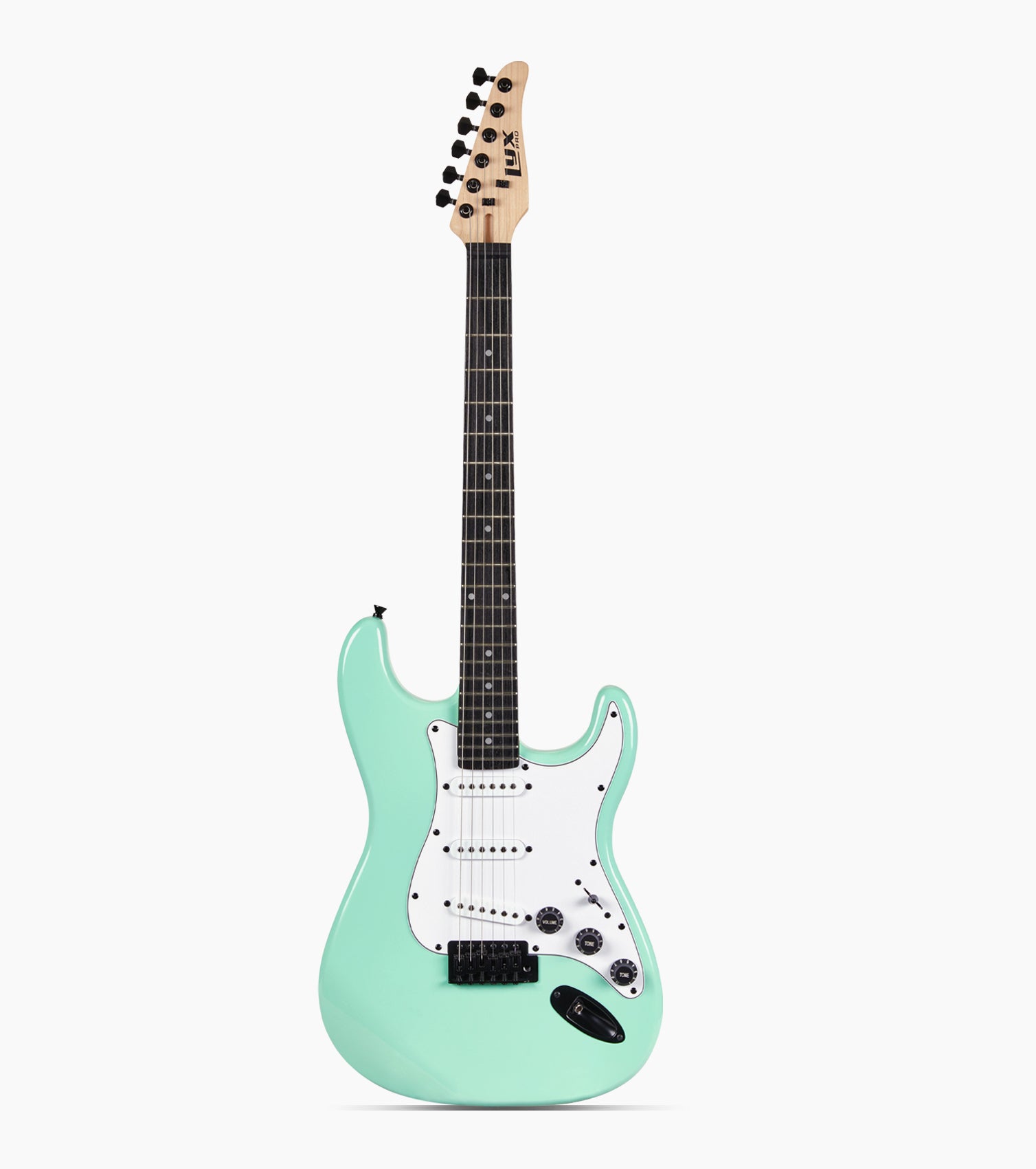 Green double-cutaway beginner electric guitar
