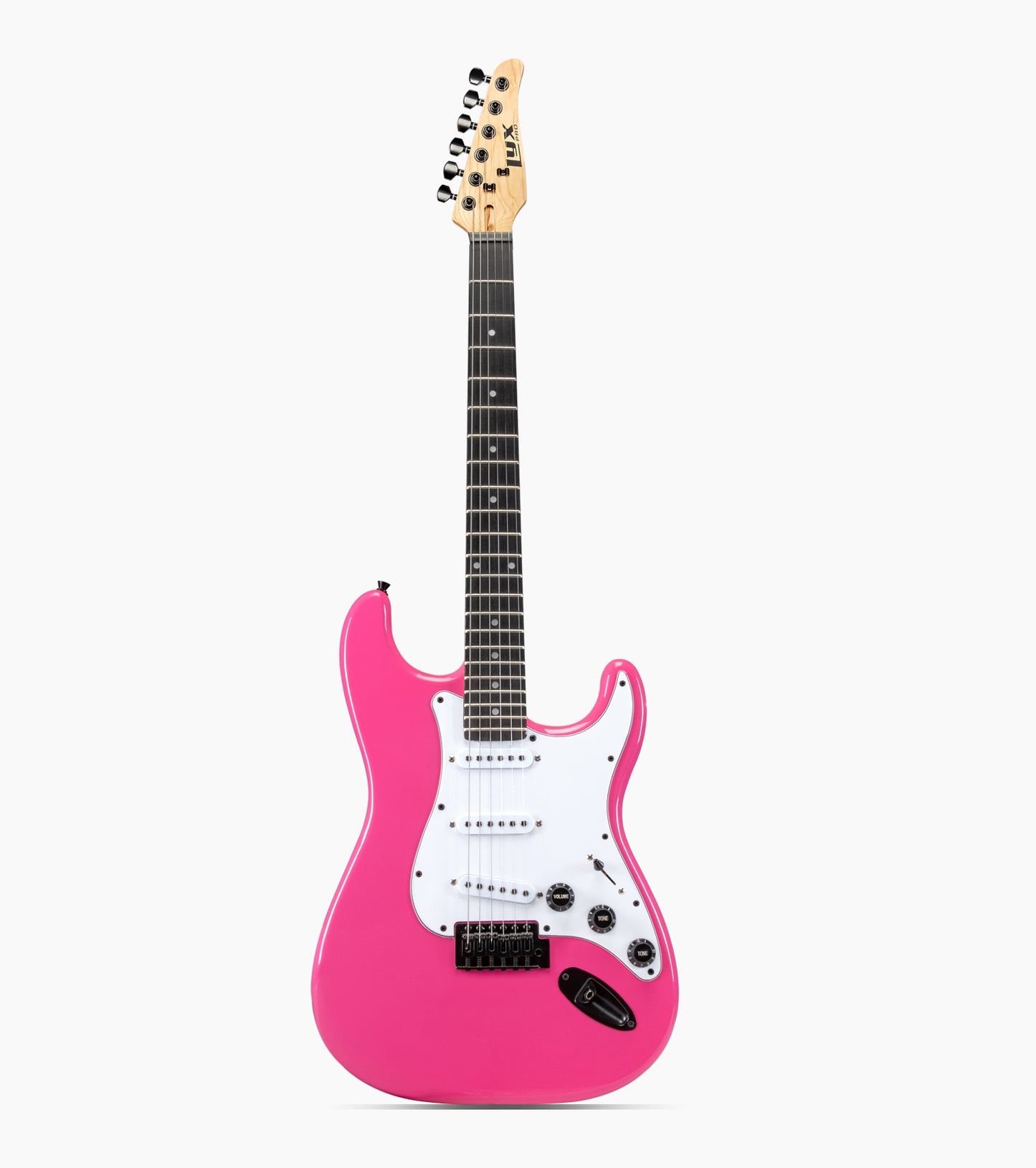 Pink double-cutaway beginner electric guitar