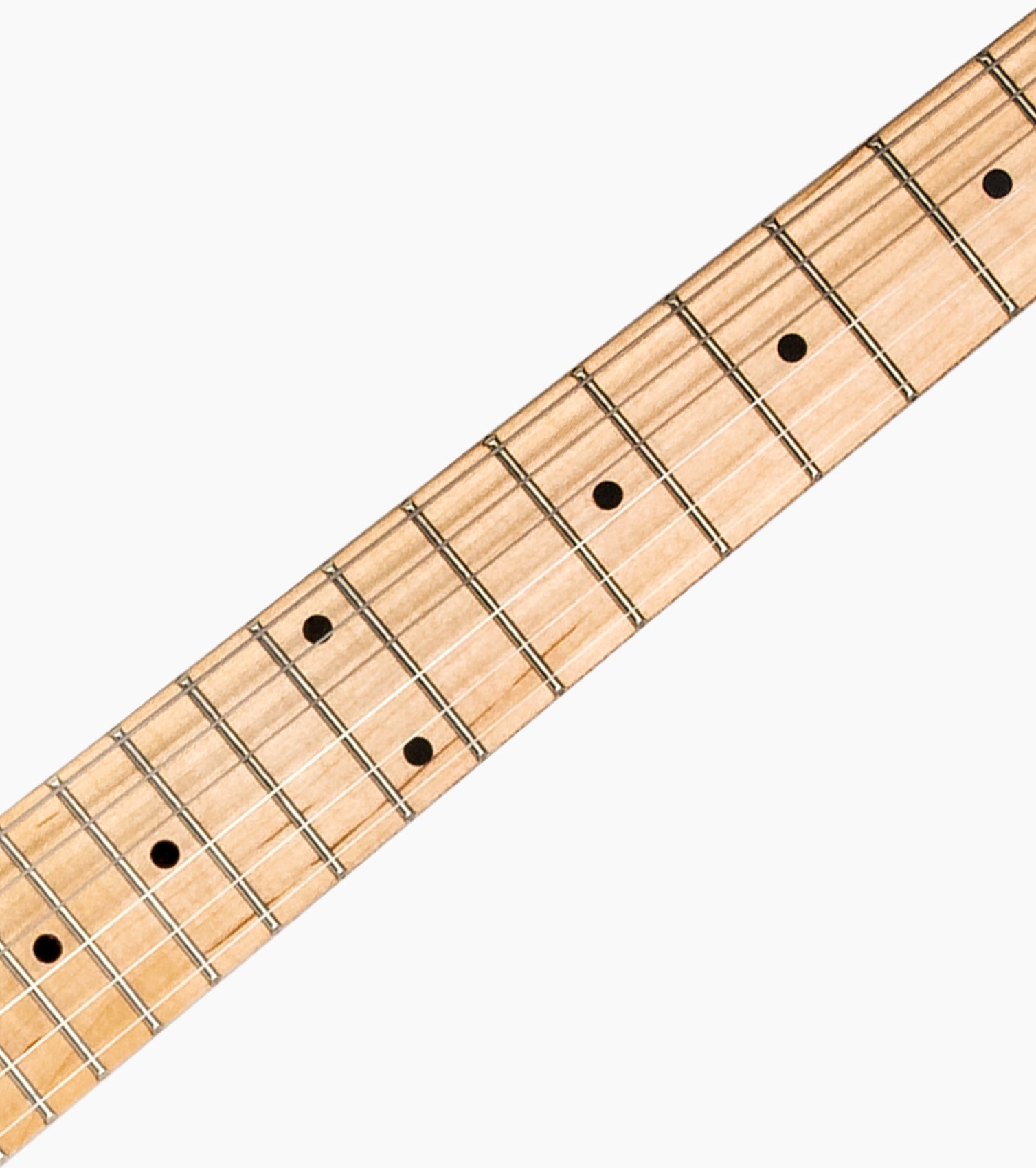 close-up of Cream White single-cutaway electric guitar fretboard