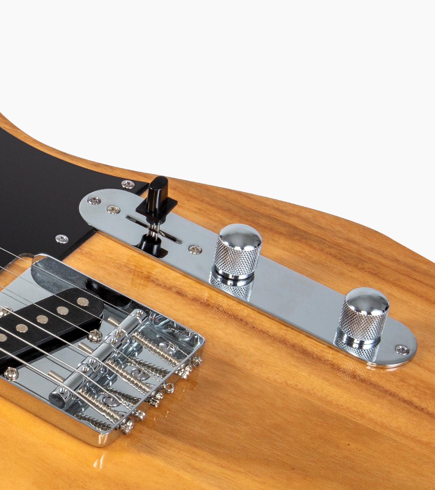 close-up of Natural single-cutaway electric guitar knobs