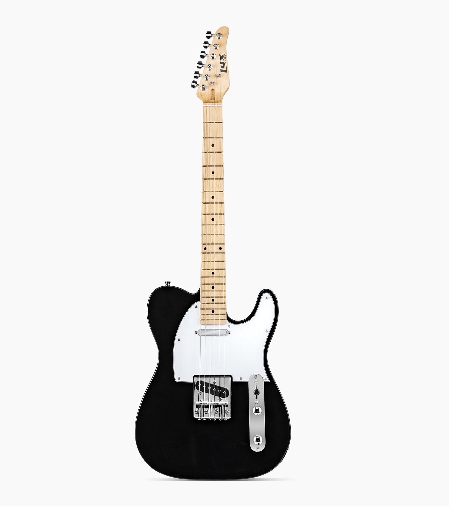 black single-cutaway electric guitar 