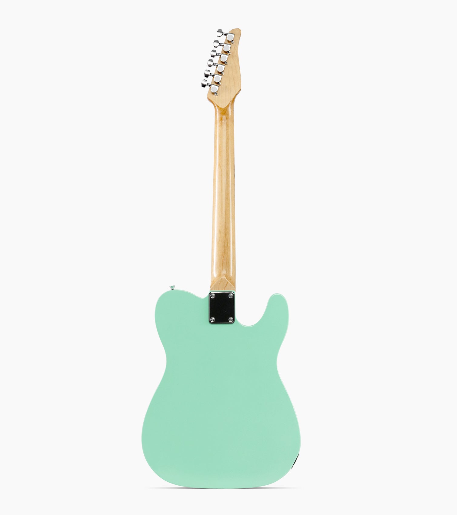back of a Left Handed Green single-cutaway electric guitar