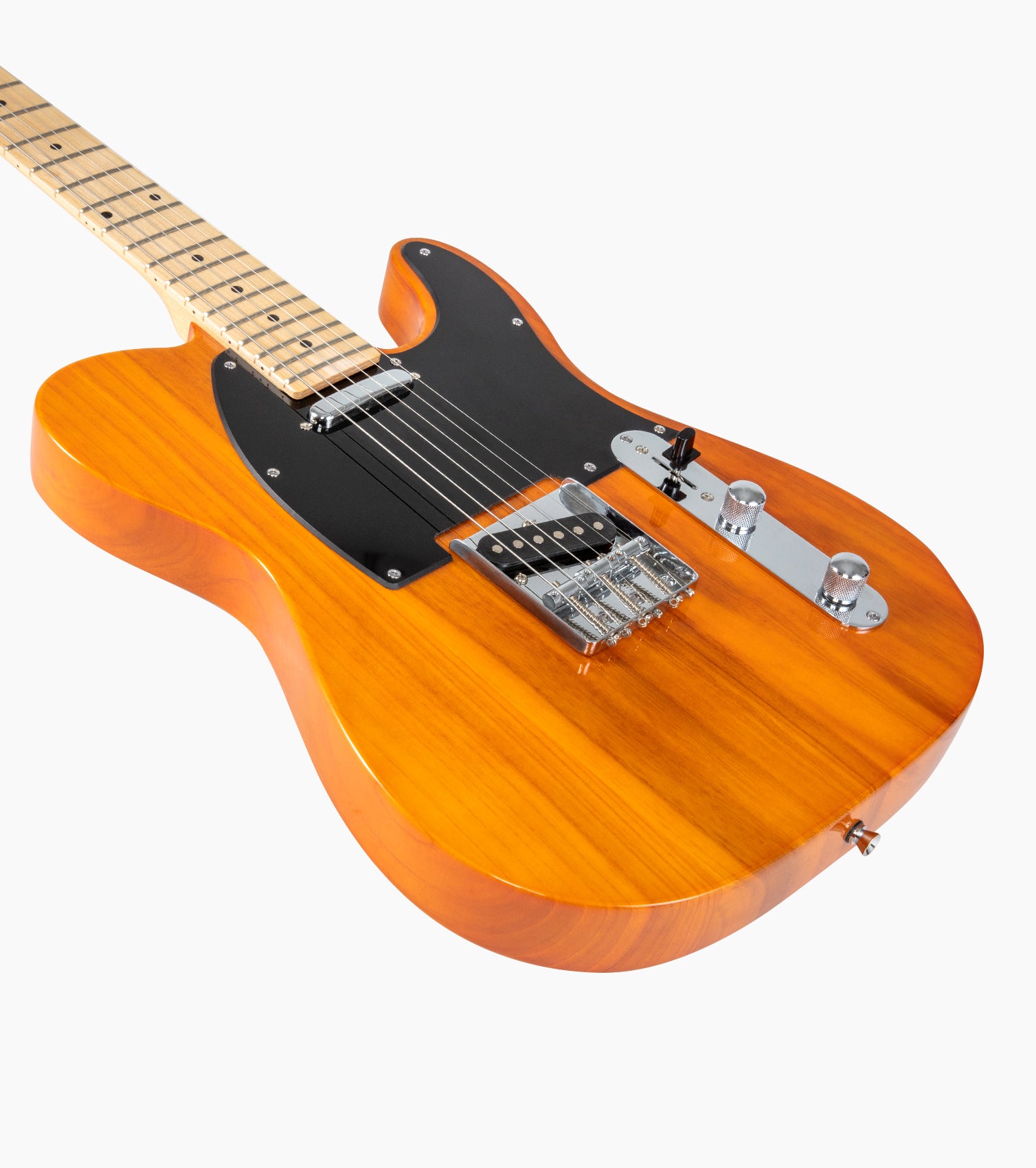 close-up of a Mahogany single-cutaway electric guitar