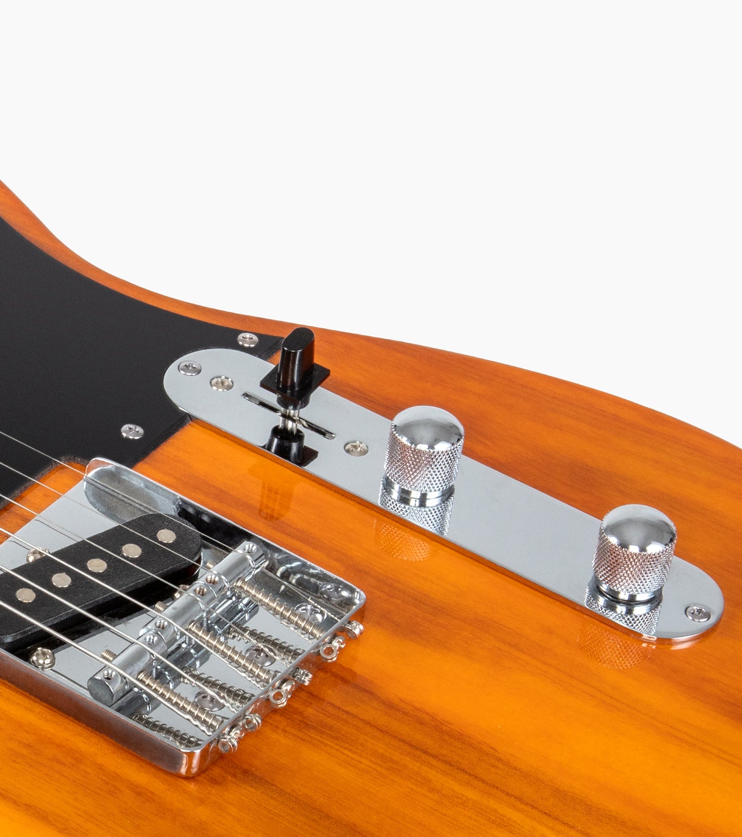 close-up of Mahogany single-cutaway electric guitar knobs