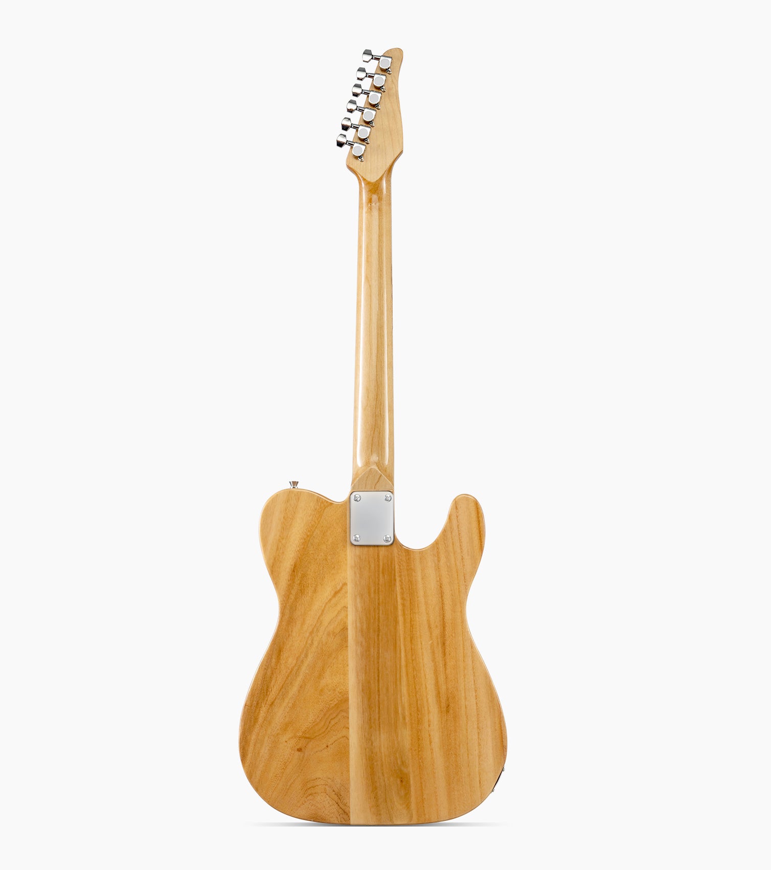 back of a Left Handed Natural single-cutaway electric guitar