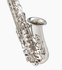 close-up of nickel e flat alto sax