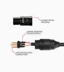 close-up of 1.5ft male to female black XLR cable connector 