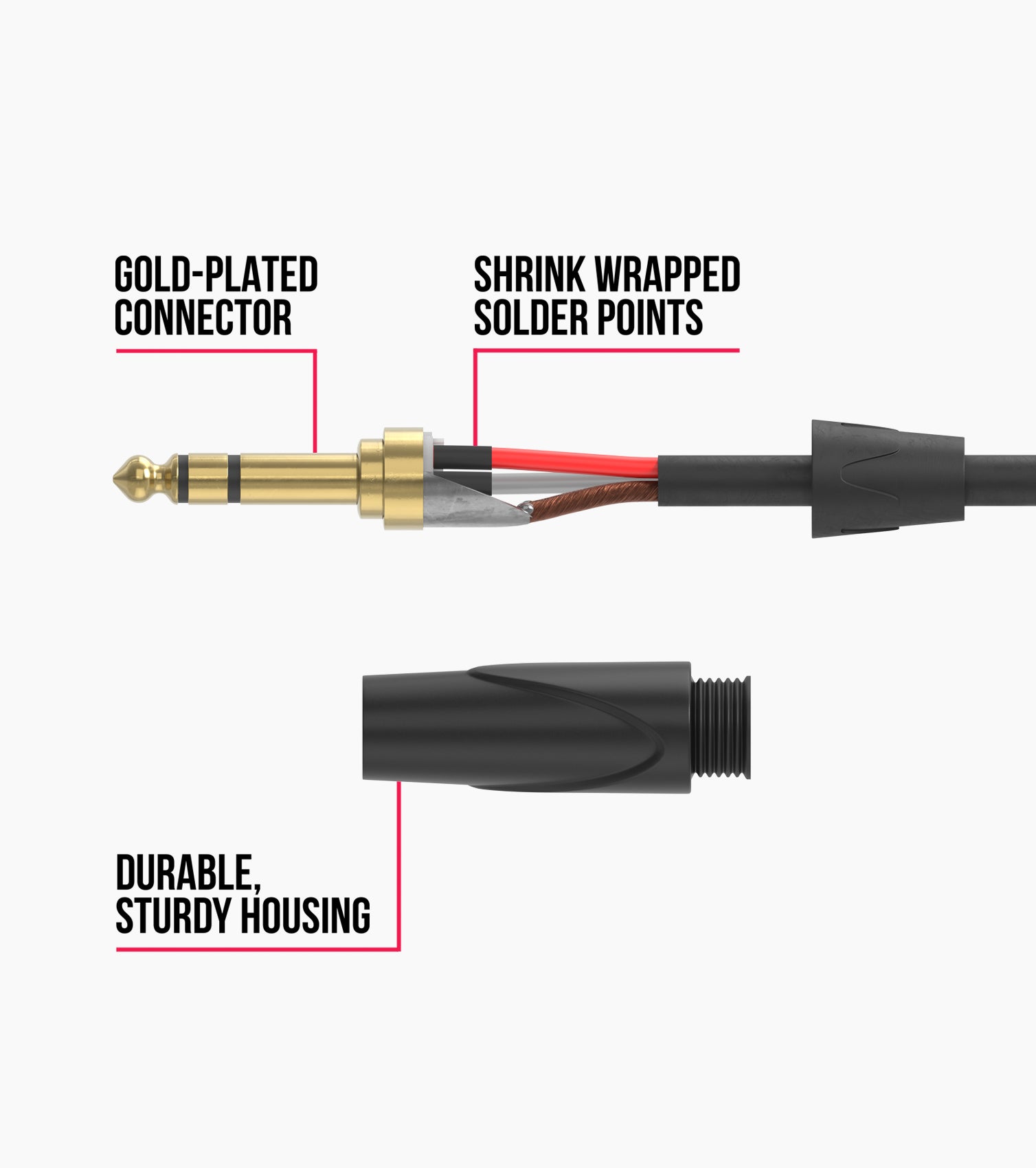 close-up of 75 ft TRS audio cable connector