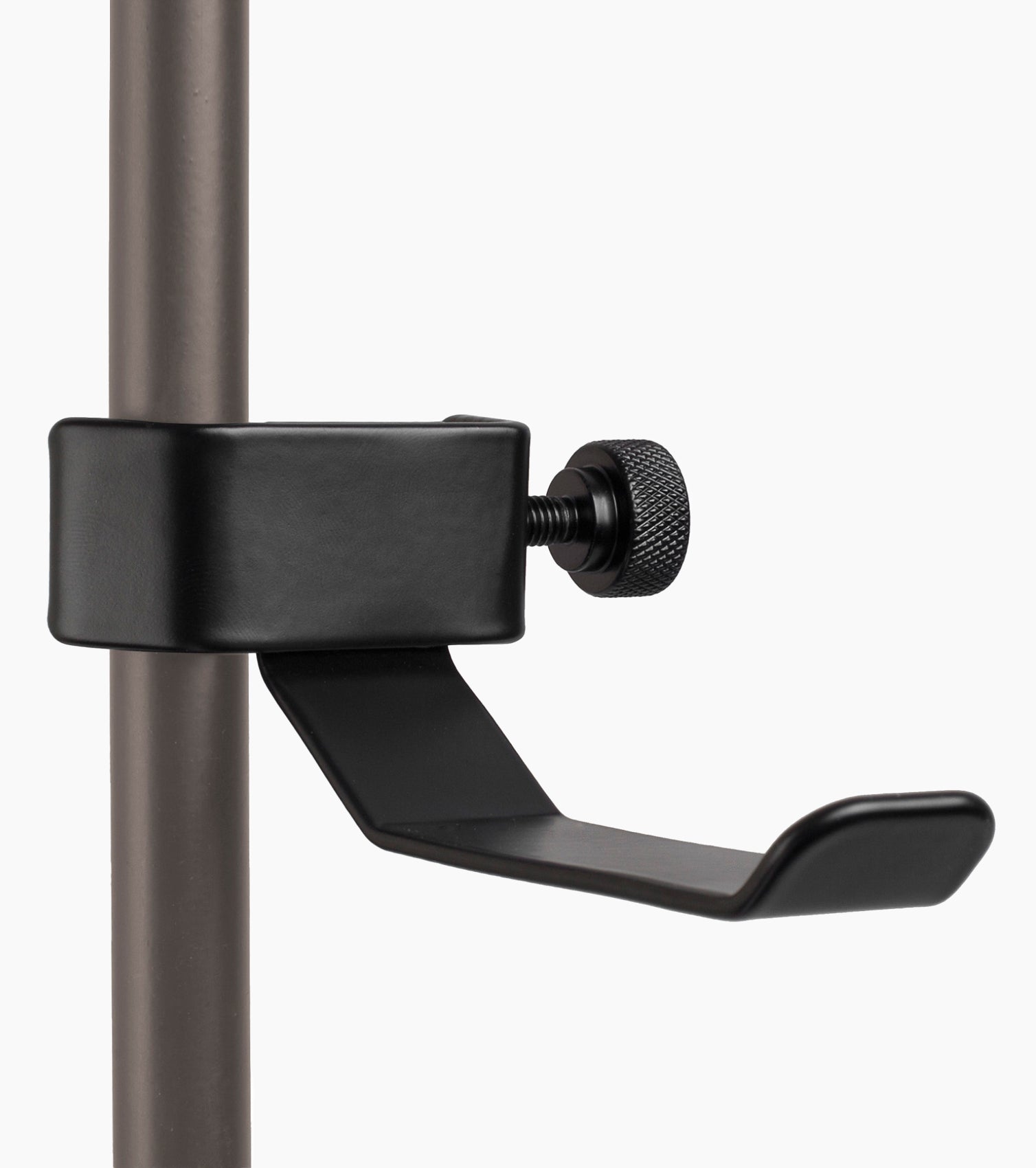 close-up of mic-stand mounted headphone hanger  