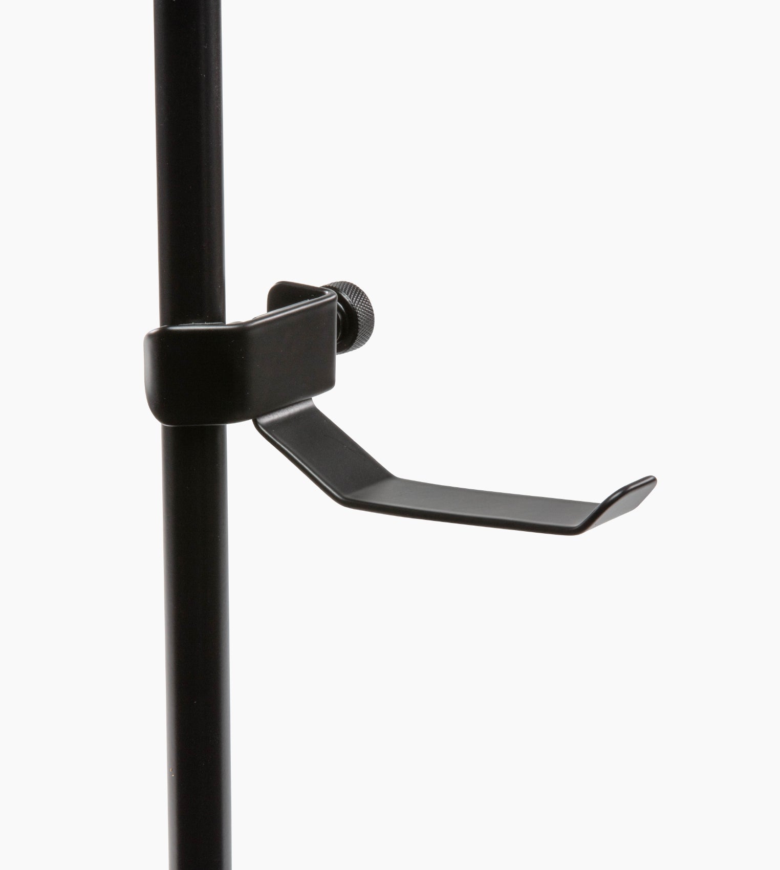 close-up of mic-stand mounted headphone hanger