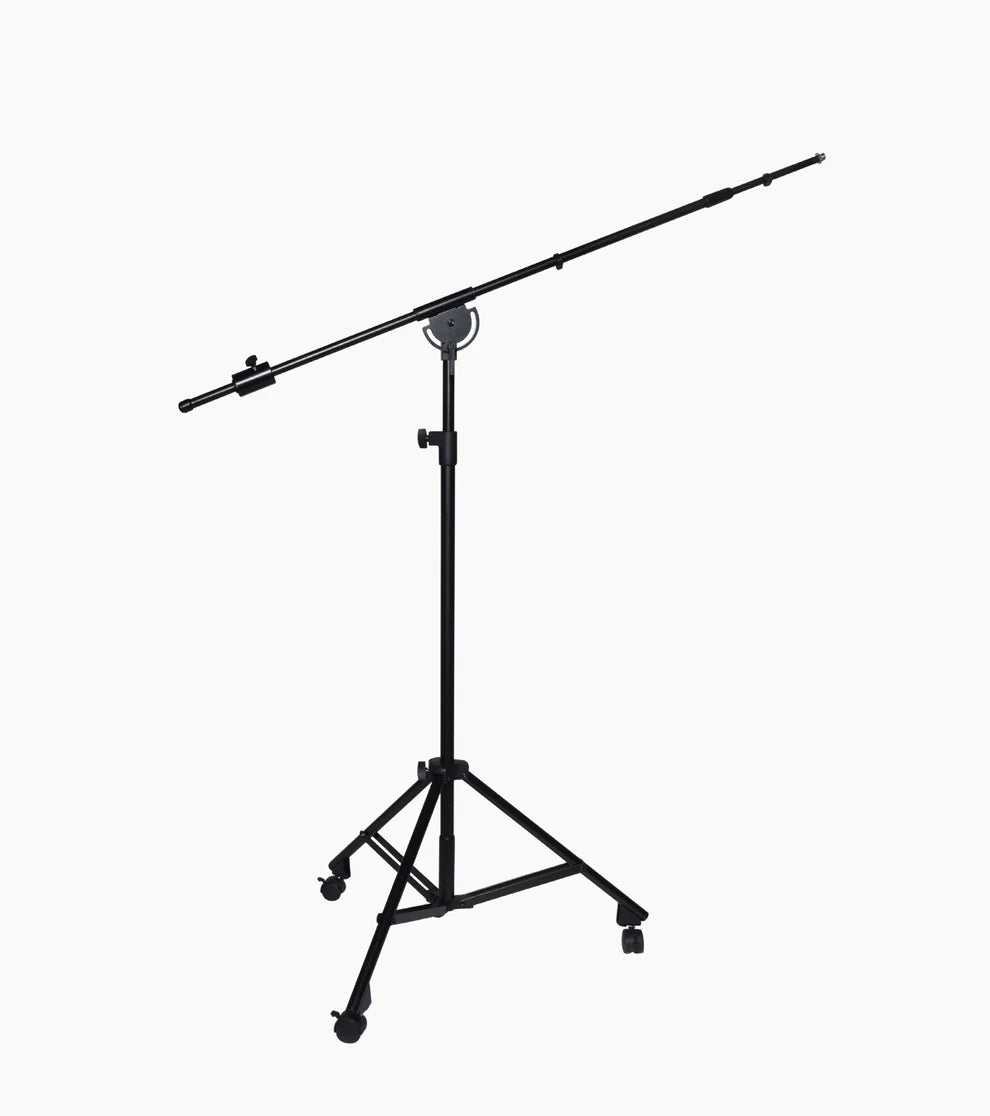 overhead foldable mic stand with telescoping boom and wheels 