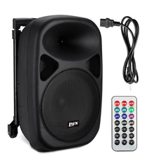 10” portable battery-powered PA speaker, cord, and remote