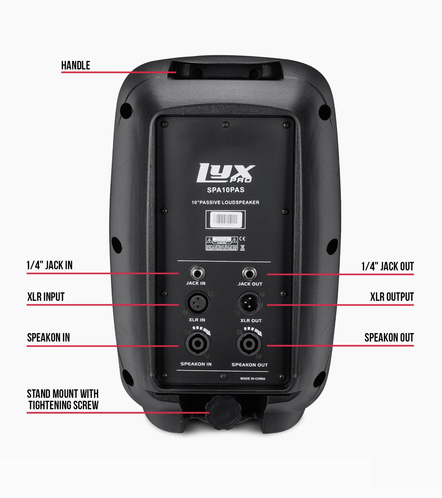 LyxPro Portable 10 in Passive PA Speaker - Inputs and outputs
