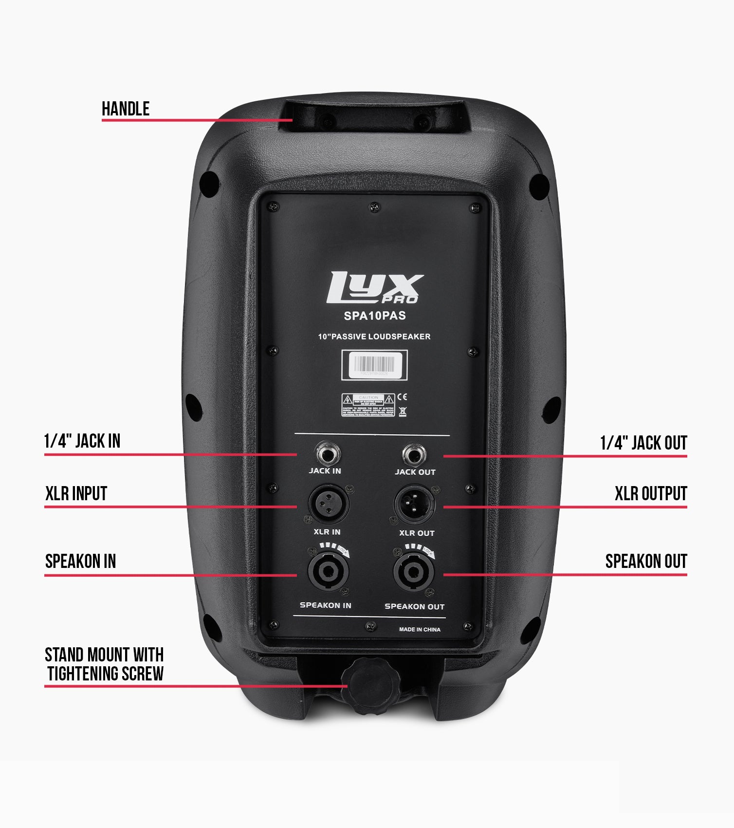 10” portable passive PA speaker rear overview