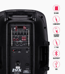 15” portable battery-powered PA speaker control panel 
