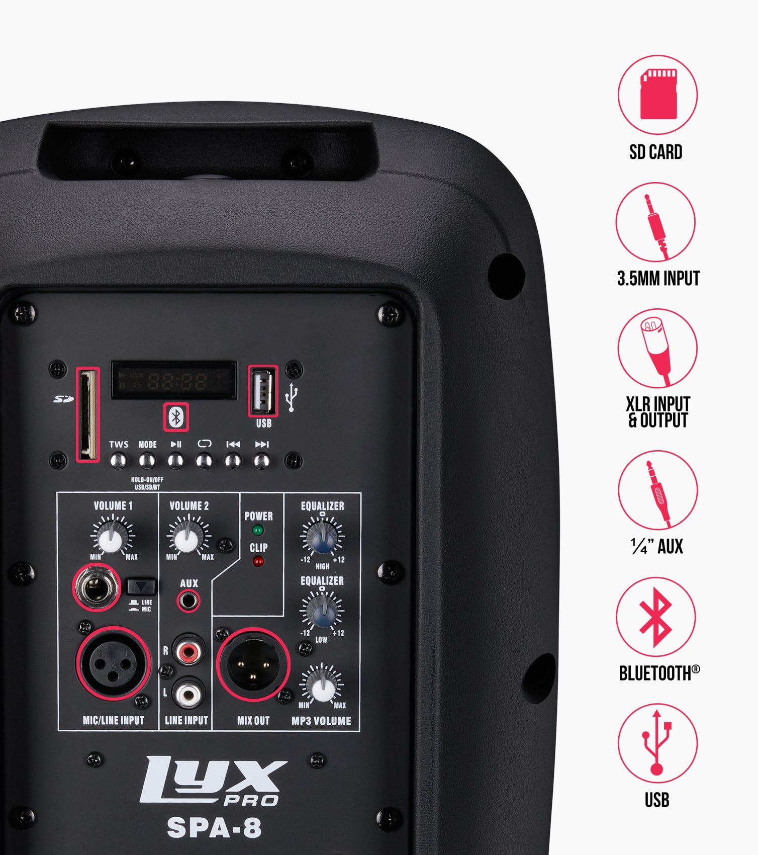 LyxPro 8 in Portable PA Speaker - Connections and outputs