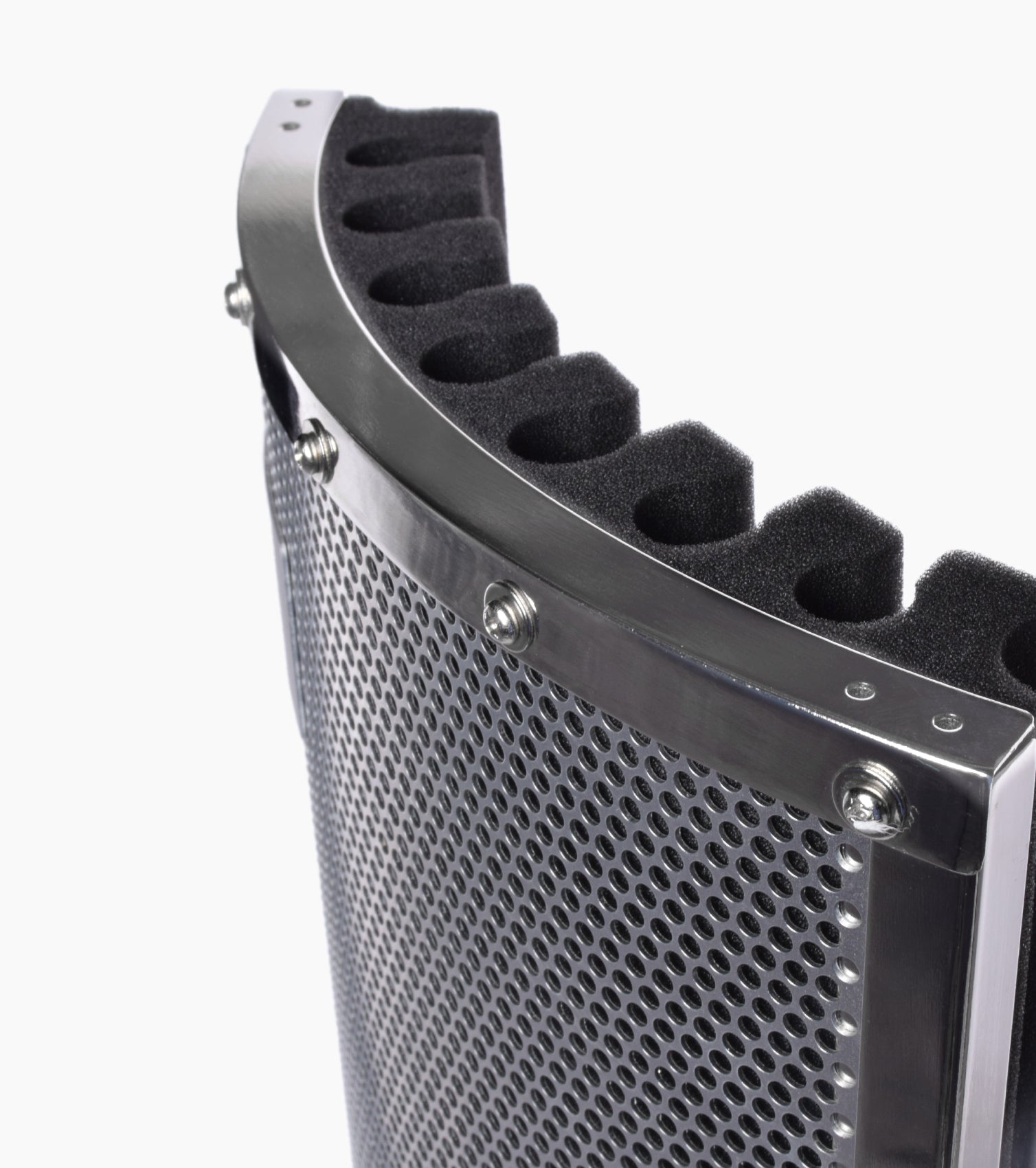 close-up of VRI-40 sound-absorbing vocal shield with gooseneck arm 