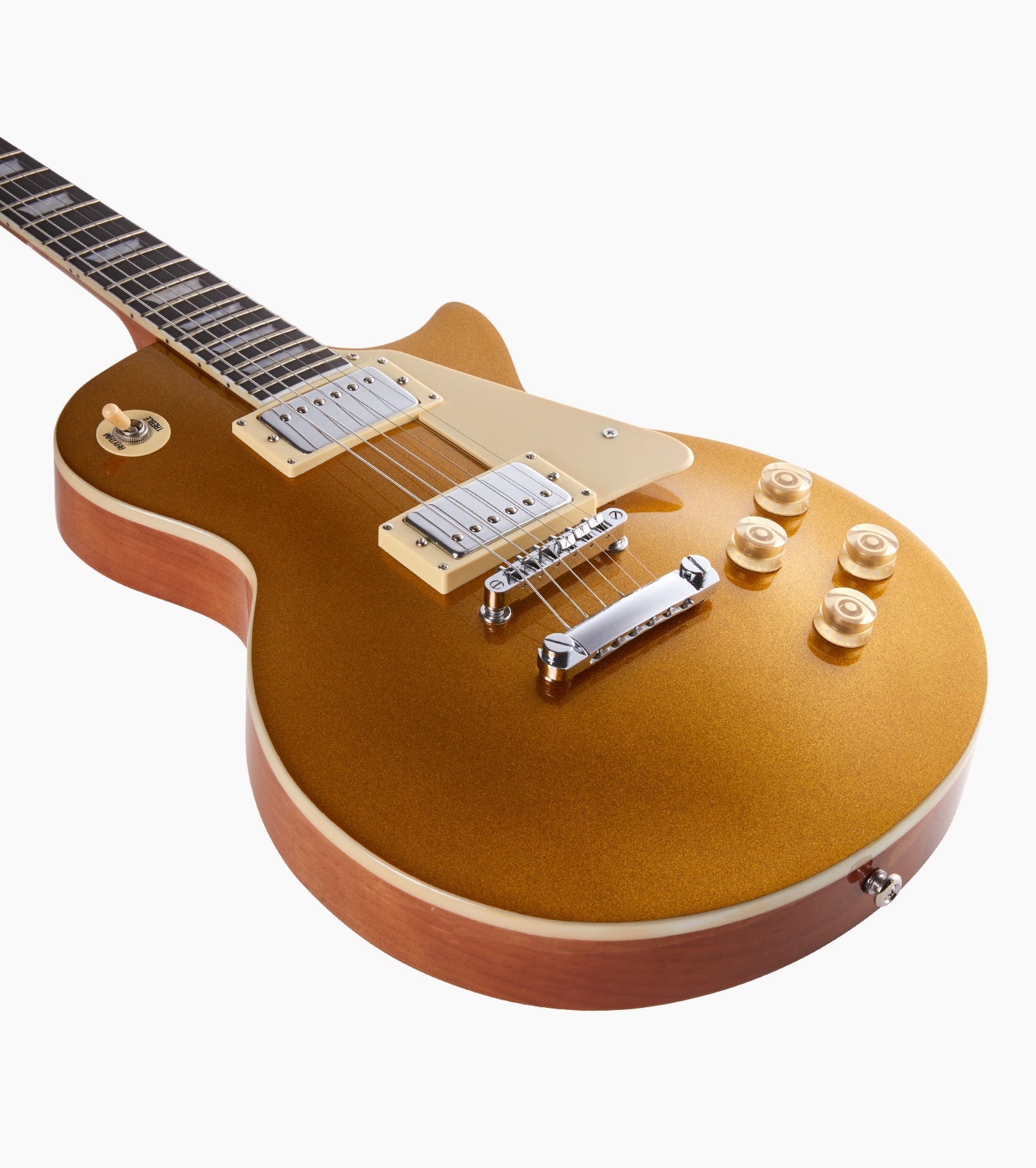 close-up of Honey les paul inspired electric guitar
