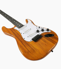 close-up of Mahogany double-cutaway beginner electric guitar