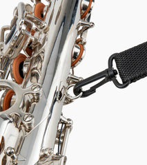 close-up of nickel e flat alto sax strap
